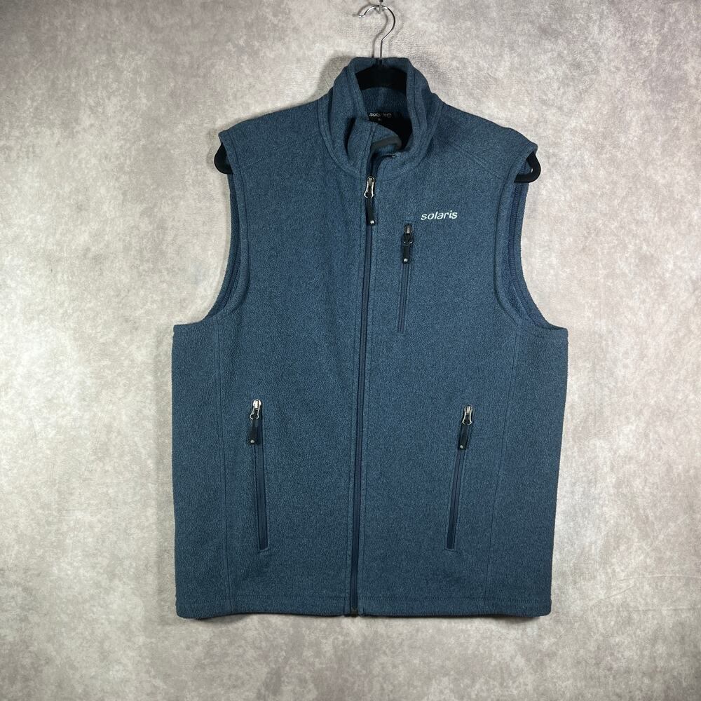 Solaris Vest Mens Medium Blue‎ Fleece Full Zip Pockets Mock Neck Outdoor Travel